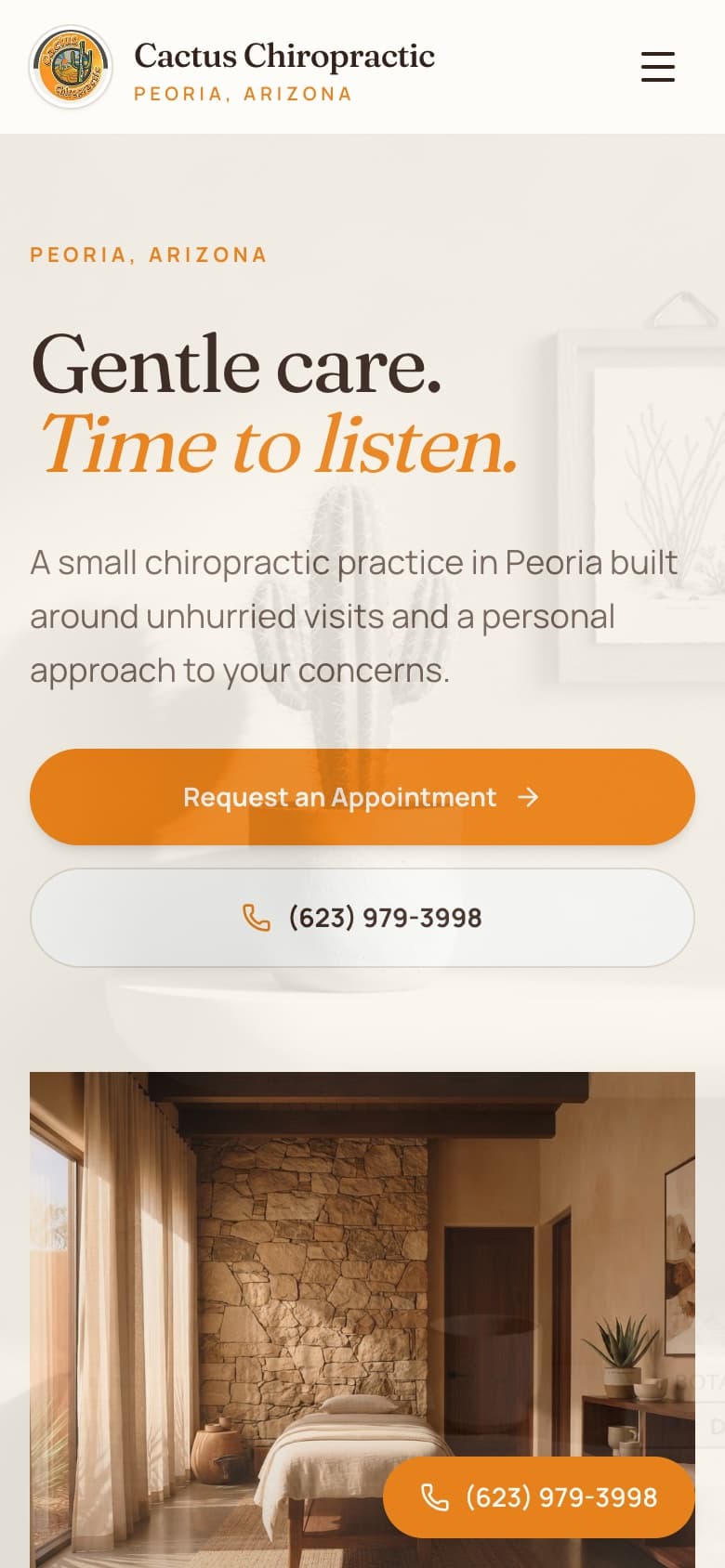 Cactus Chiropractic patient site on a phone.