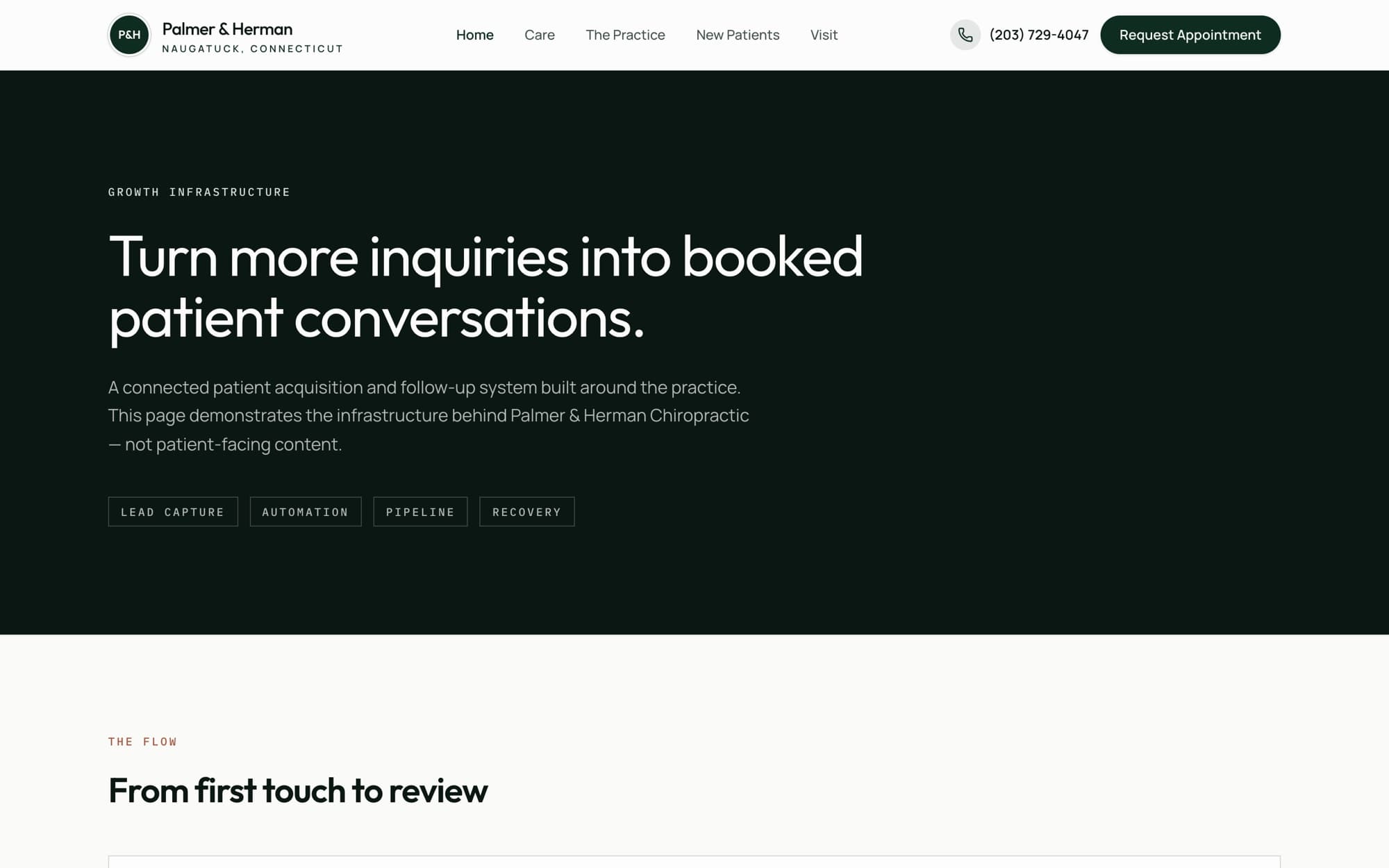 Palmer & Herman revenue system: Turn more inquiries into booked patient conversations.