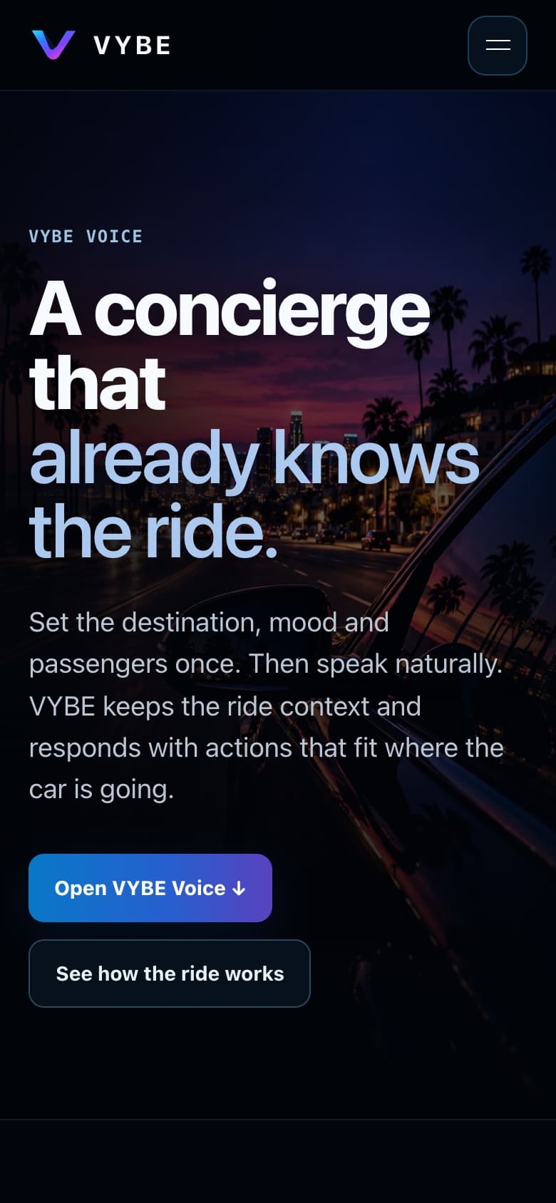 VYBE Voice on a phone: A concierge that already knows the ride.